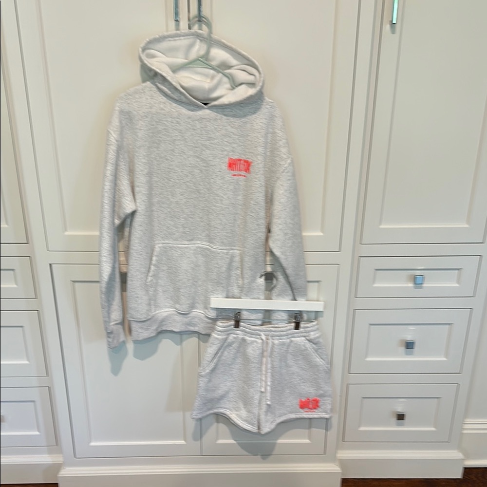 White Fox Boutique Gray Hoodie and Shorts Set